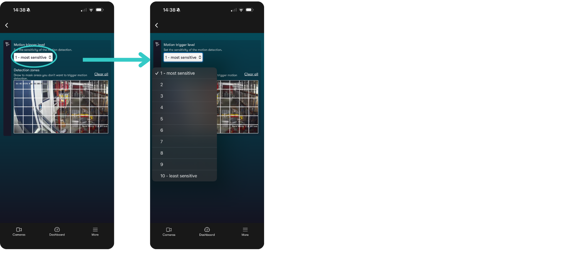 TVT camera motion sensitivity