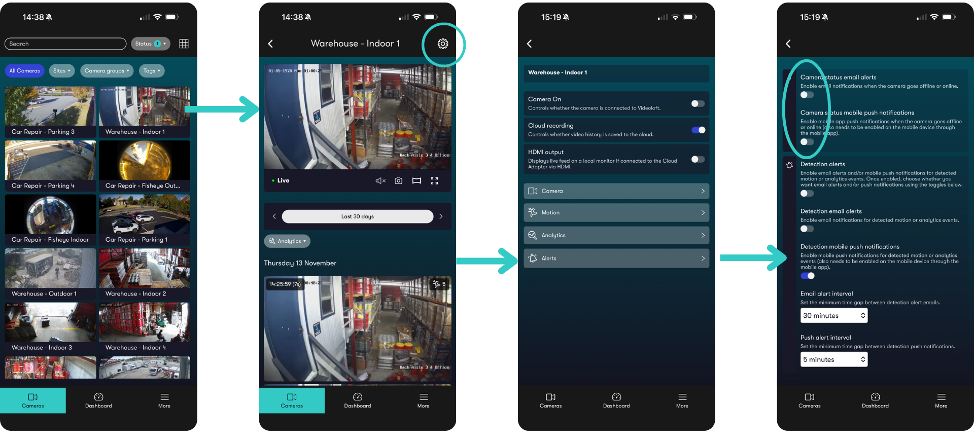 TVT mobile app camera status alerts
