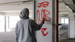 Car park being vandalised with graffiti
