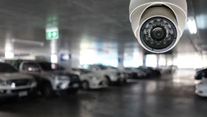 Security cameras monitoring a parking facility