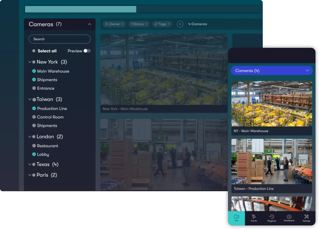 Videoloft Video Management System dashboard viewing camera live feeds
