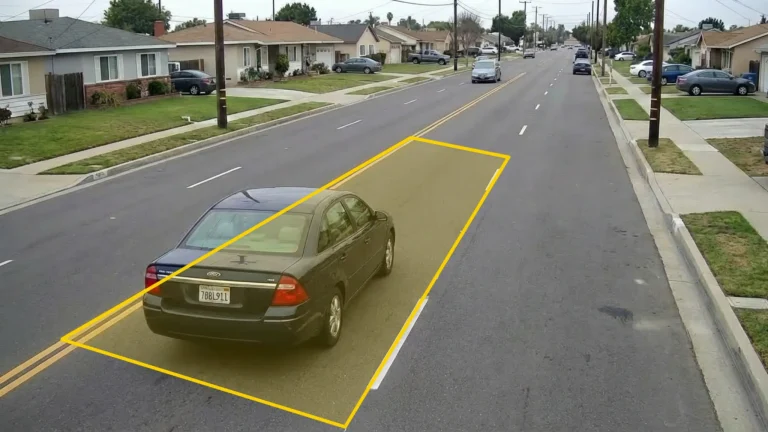 Roadway detection zone highlighted in yellow to define the area where license plates are captured.